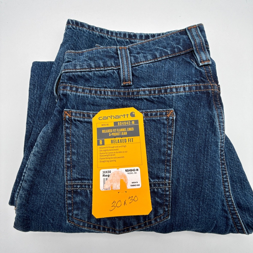 Carhartt BD4942-M Mens Flannel Lined Relaxed Fit 5-Pocket Jeans Blue 30x30‎ NWT